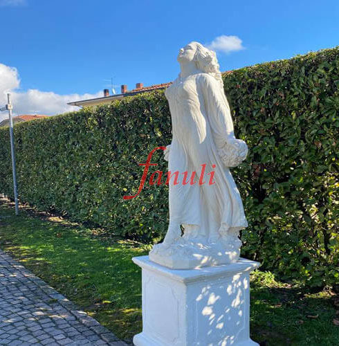 STATUA DA GIARDINO IN CEMENTO BIANCO CON LAMPADA CM 44X166H