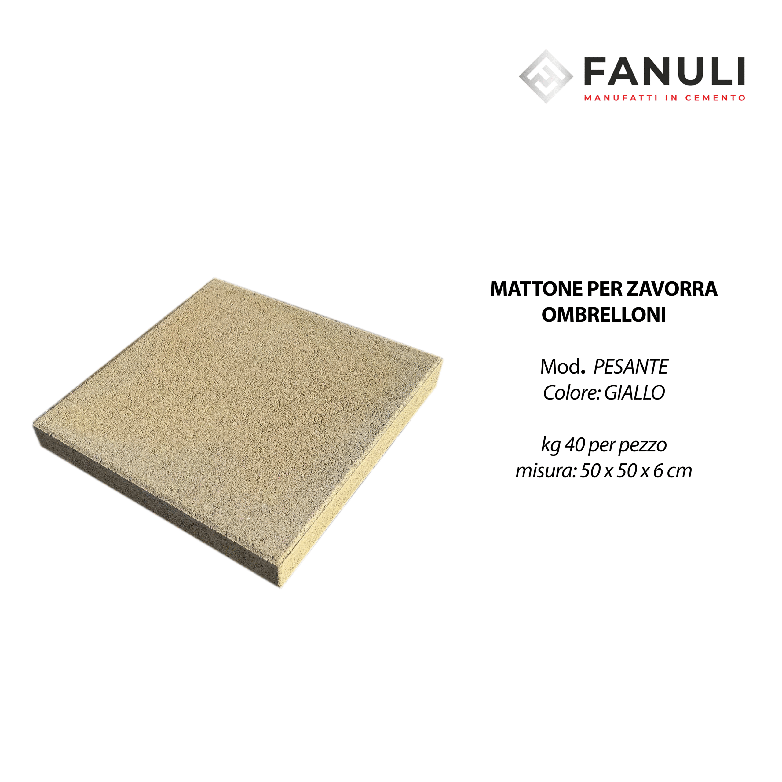 Mattone spiaggetta 50 x 50 o Zavorra ombrelloni PESANTE GIALLO