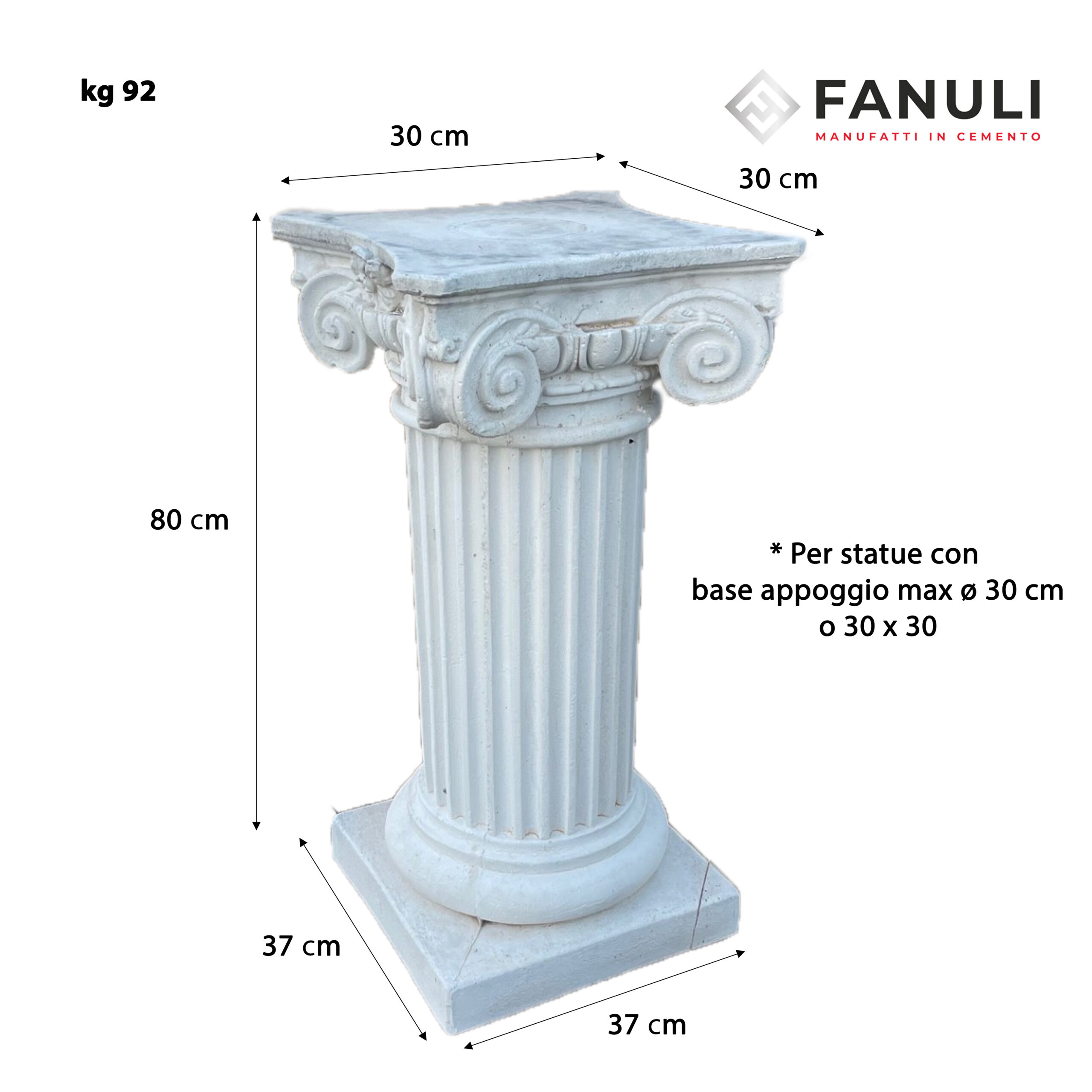 Colonna Arioso 80 cm Capitello ionico arioso grande misure