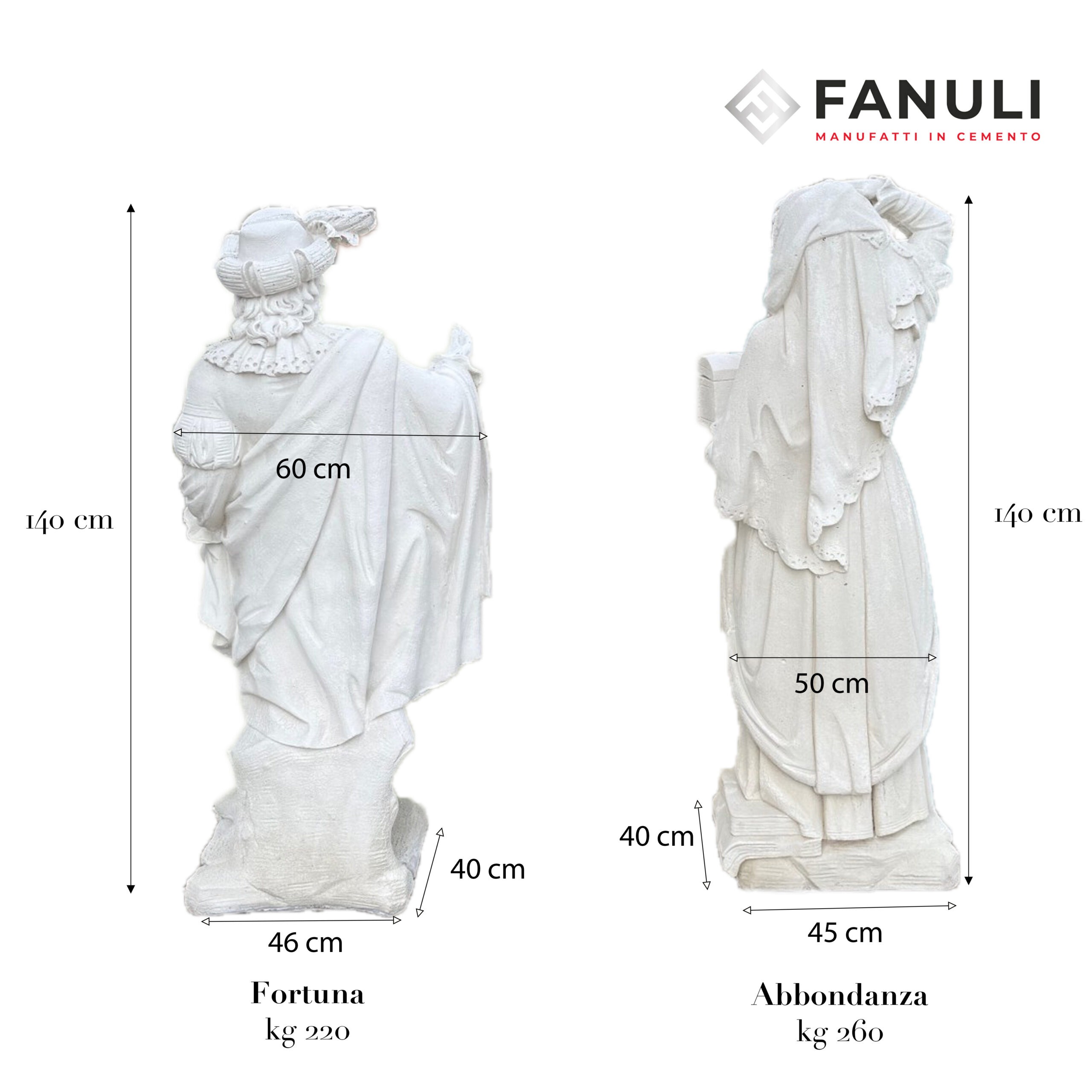 Coppia di "Fortuna e Abbondanza" 140 cm Abbondanza e Fortuna h 140 cm MISURE 2